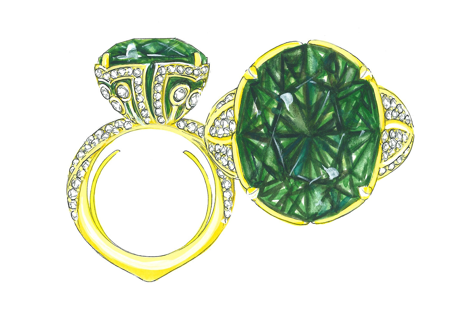 28.42ct Racing Green Paraiba Ring with D Flawless Diamonds set in 18K Yellow Gold
