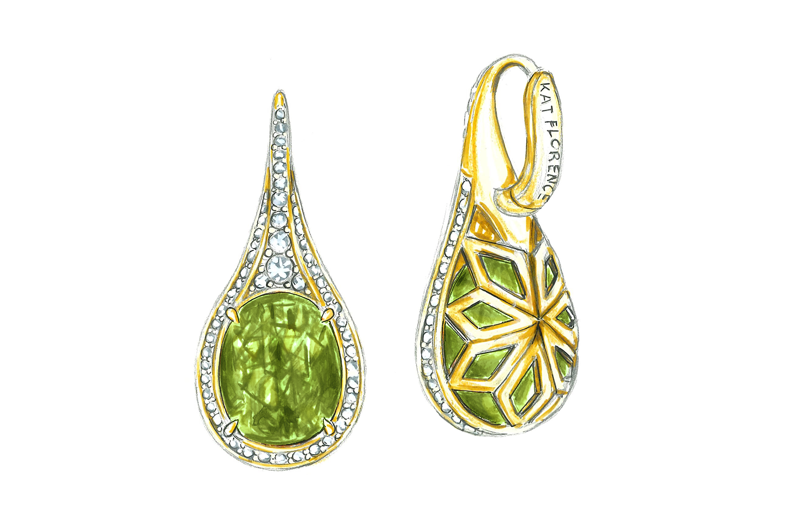 24.20ct Unheated Racing Green Paraiba Earrings with D Flawless Diamonds set in 18K Yellow Gold