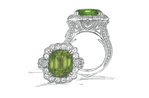 13.53ct Loupe Clean Neon Racing Green Paraiba Tourmaline Ring with D Flawless Diamonds set in 18K White Gold