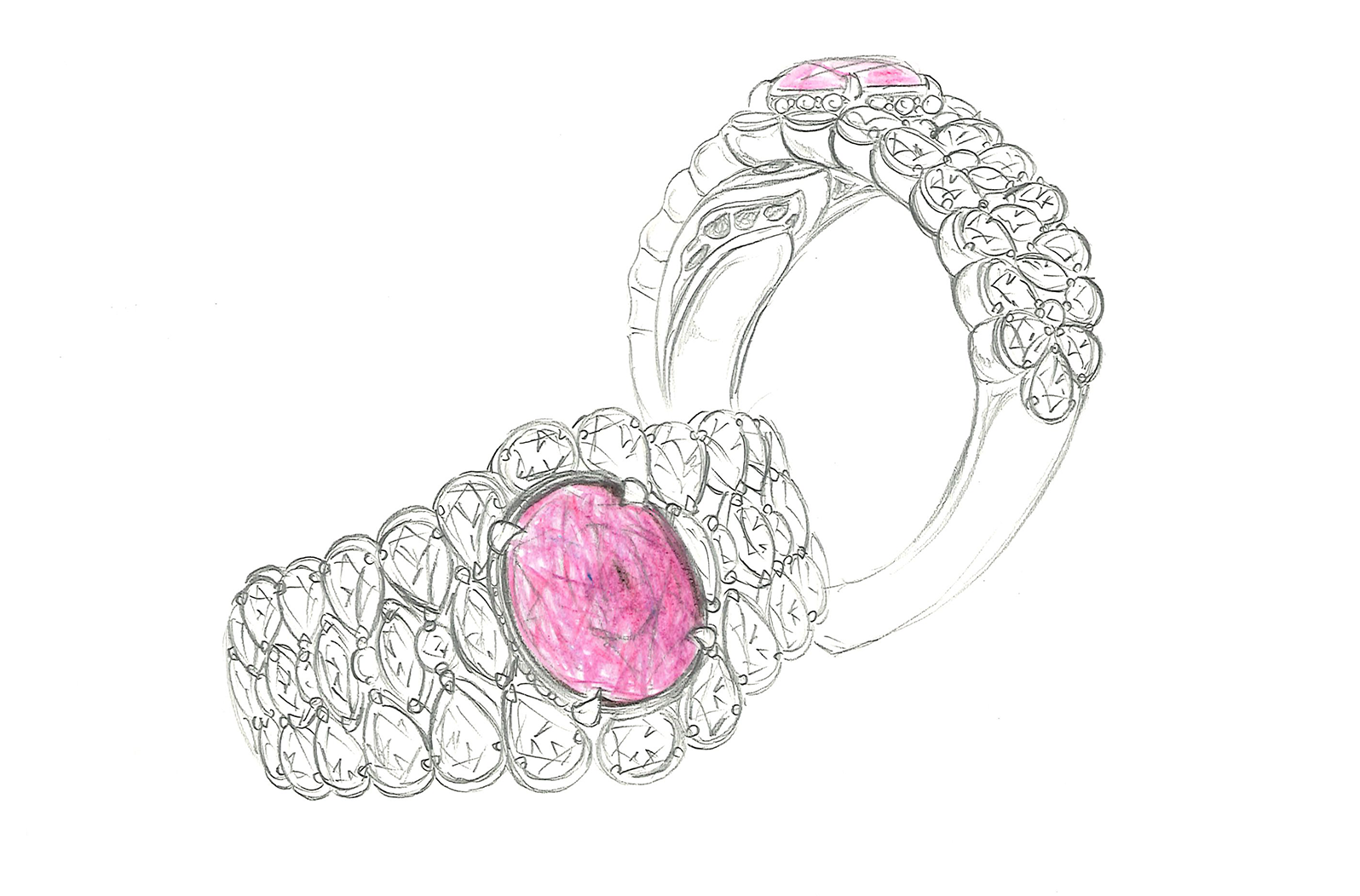 2.50ct Unheated Vivid Hot Pink Sapphire Ring with D Flawless Diamonds set in 18K White Gold