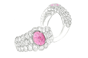 2.50ct Unheated Vivid Hot Pink Sapphire Ring with D Flawless Diamonds set in 18K White Gold