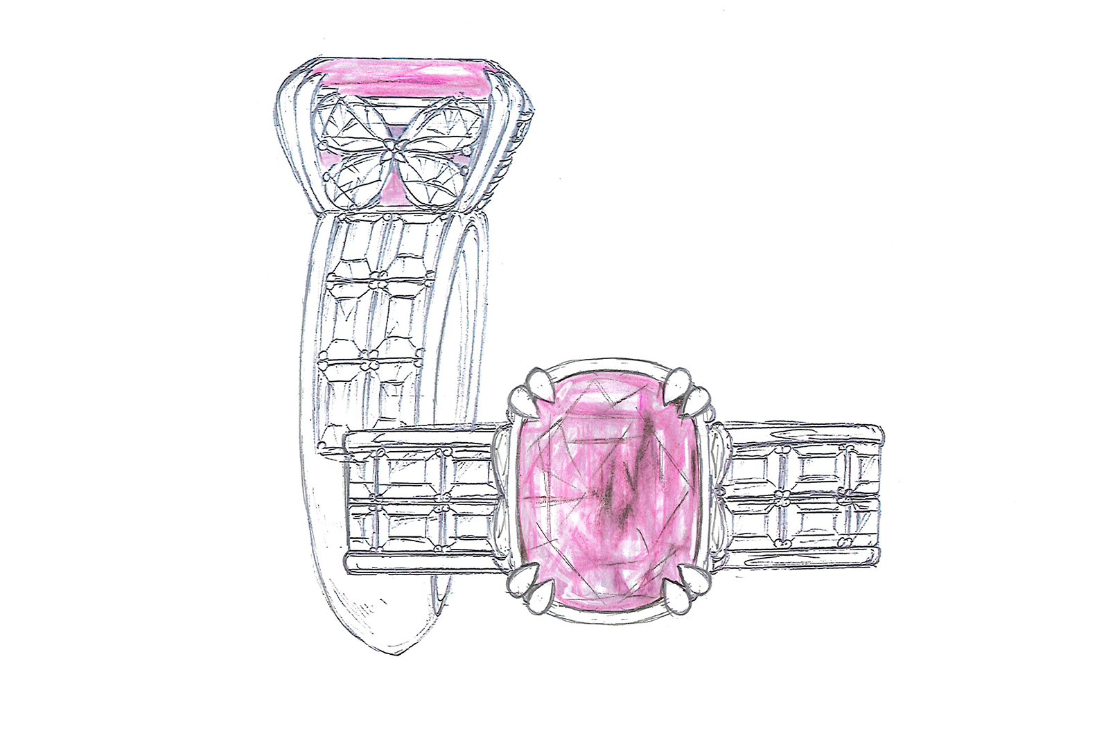 2.03ct Unheated Pink Sapphire Ring with D Flawless Diamonds set in 18K White Gold