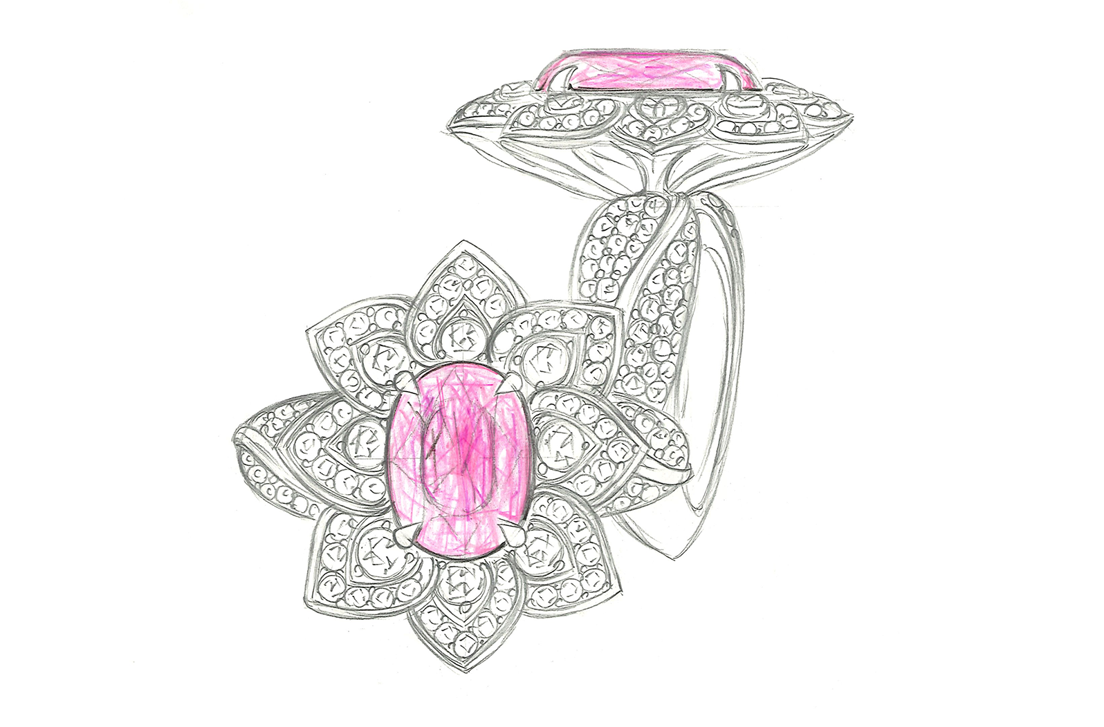 4.00ct Loupe Clean Unheated Padparadscha Sapphire Ring with D Flawless Diamonds set in 18K Yellow Gold