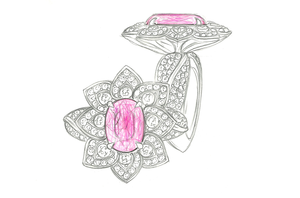4.00ct Loupe Clean Unheated Padparadscha Sapphire Ring with D Flawless Diamonds set in 18K Yellow Gold