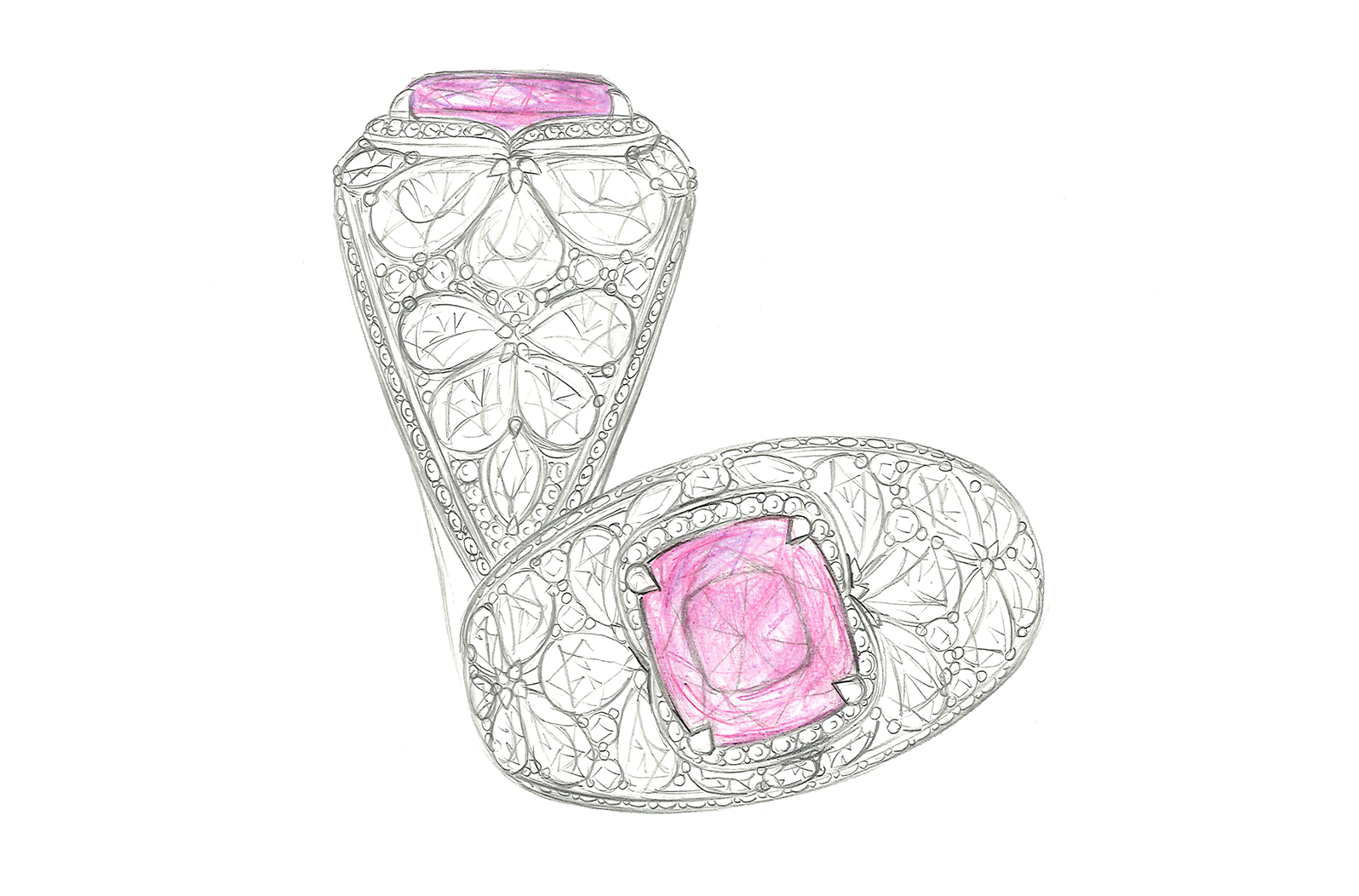 2.61ct Loupe Clean Unheated Padparadscha Sapphire Ring with D Flawless Diamonds set in 18K White Gold