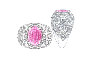 4.06ct Loupe Clean Unheated Ceylon Padparadscha Sapphire Ring with D Flawless Diamonds set in 18K White Gold
