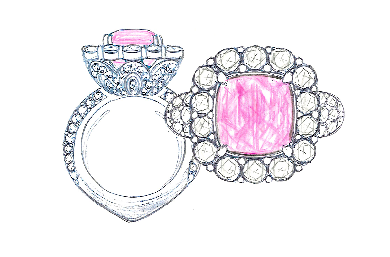 3.01ct Loupe Clean Unheated Padparadscha Sapphire Ring with D Flawless Diamonds set in 18K White Gold