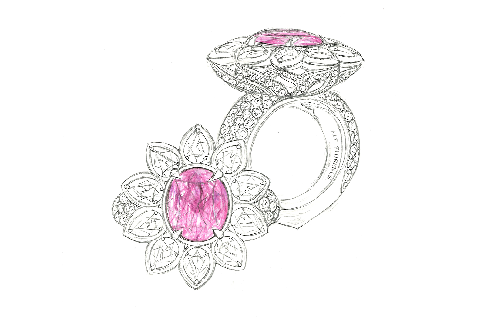 3.00ct Loupe Clean Unheated Padparadscha Sapphire Ring with D Flawless Diamonds set in 18K White Gold