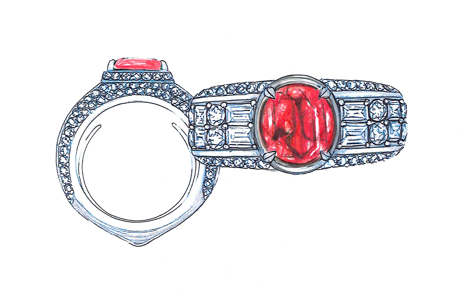 2.20ct Unheated Mogok Burma Ruby Ring with D Flawless Diamonds set in 18K White Gold