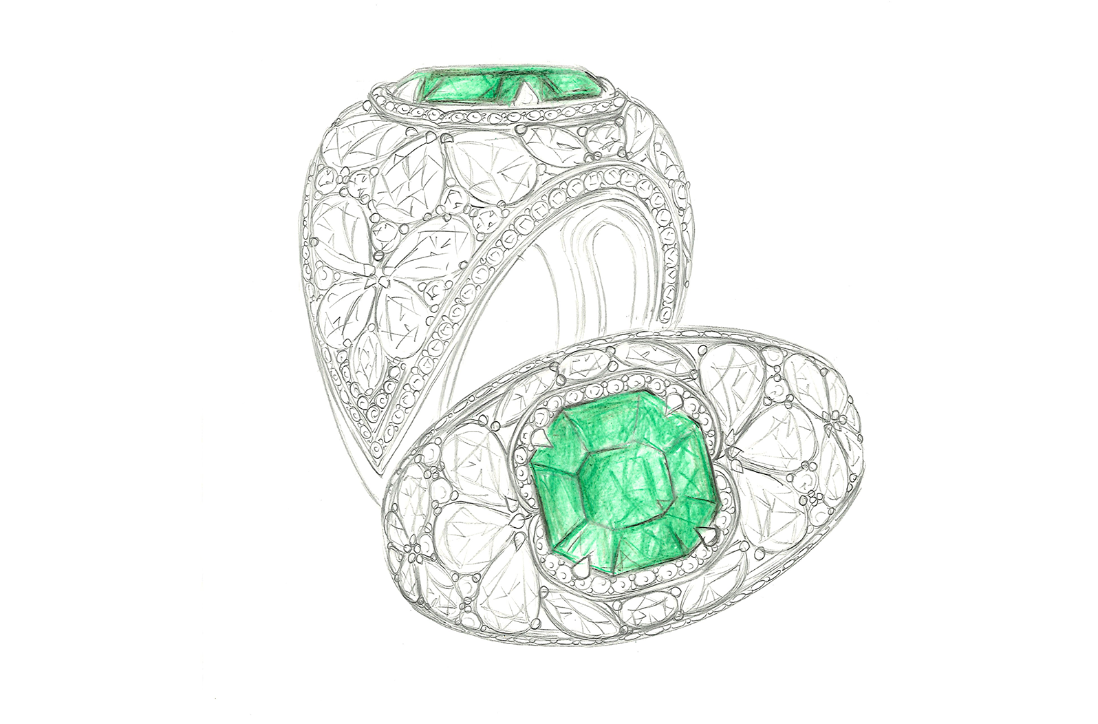 2.69ct Old World Muzo Colombian Emerald Ring with D Flawless Diamonds set in 18K White Gold