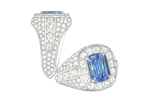 6.04ct Unheated Bi Color Ceylon Sapphire Ring with D Flawless Diamonds set in 18K White Gold