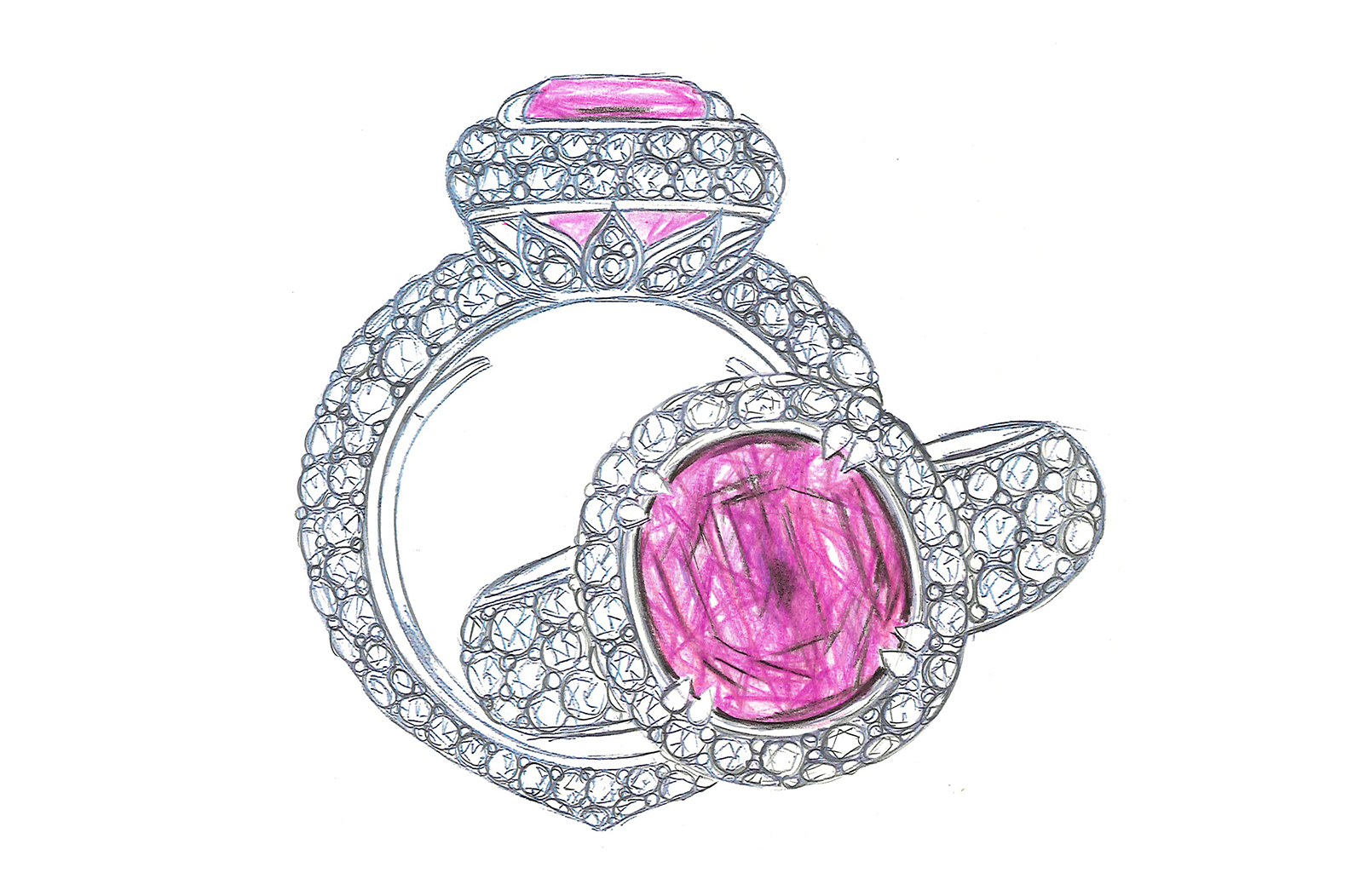 3.71ct Unheated Balas Ruby Ring with D Flawless Diamonds set in 18K White Gold
