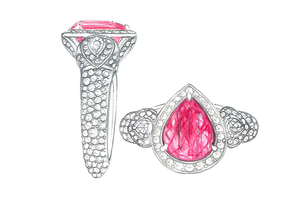 3.90ct Cruzeiro Rubellite Ring with D Flawless Diamonds set in 18K White Gold