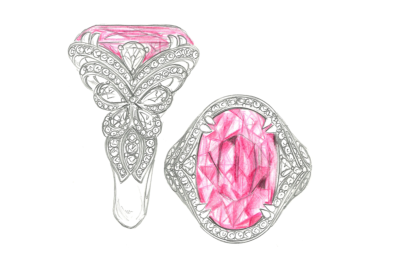 7.15ct Loupe Clean Nigerian Rubellite Ring with D Flawless Diamonds set in 18K Yellow Gold