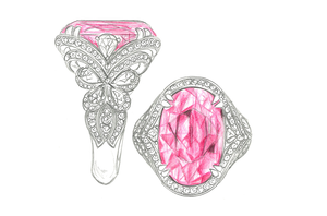 7.15ct Loupe Clean Nigerian Rubellite Ring with D Flawless Diamonds set in 18K Yellow Gold