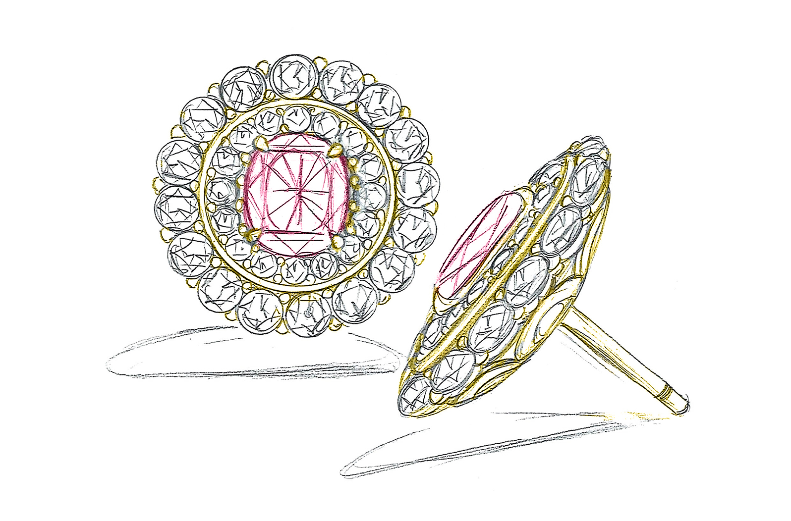 1.37ct Antique Historical Unheated Pigeon Blood Red Mogok Earrings with D Flawless Diamonds set in 18K Yellow Gold