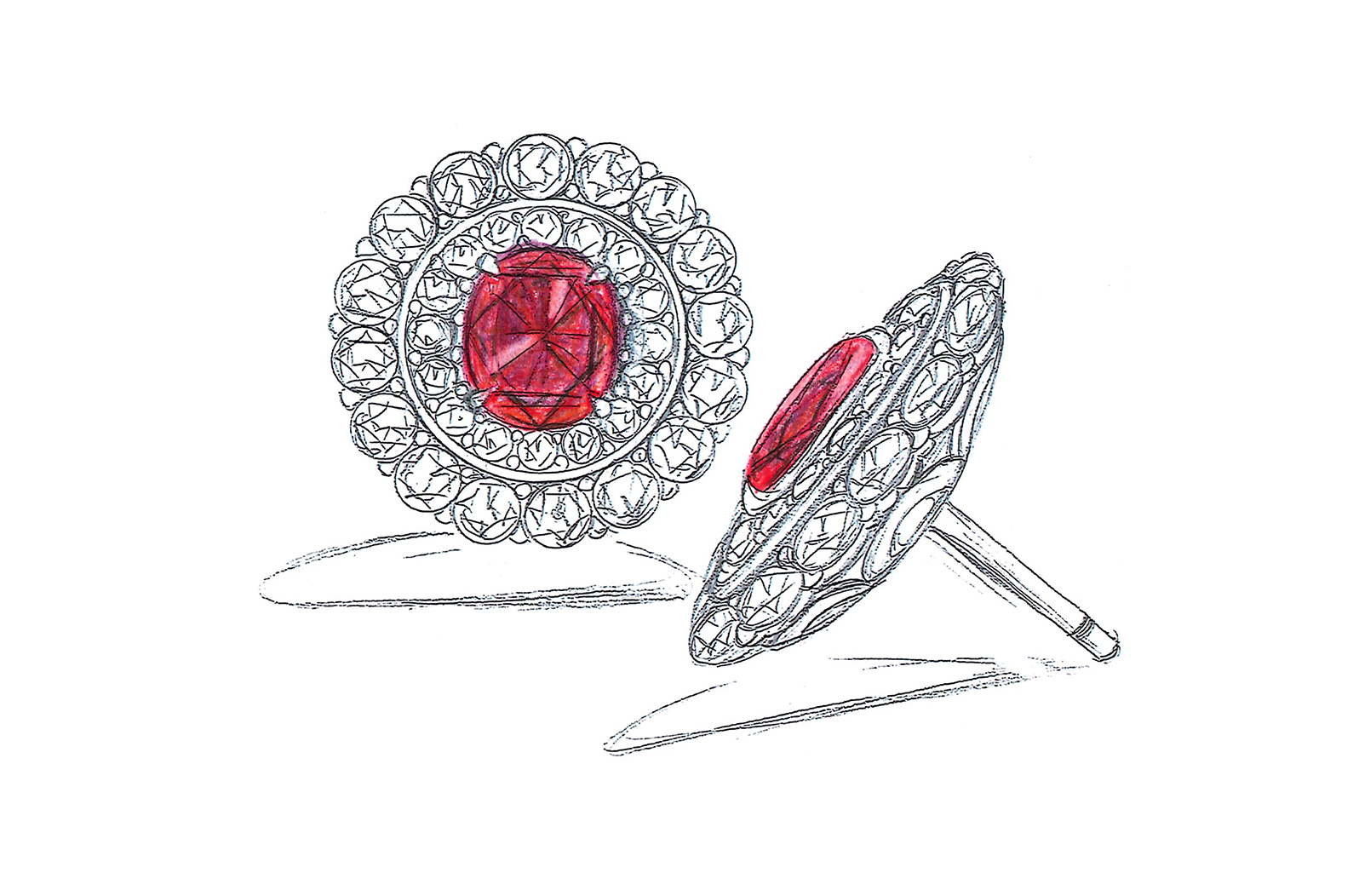 2.09ct Antique Swiss Lab Unheated Pigeon Blood Mogok Ruby Earrings with D Flawless Diamonds set in 18K White Gold
