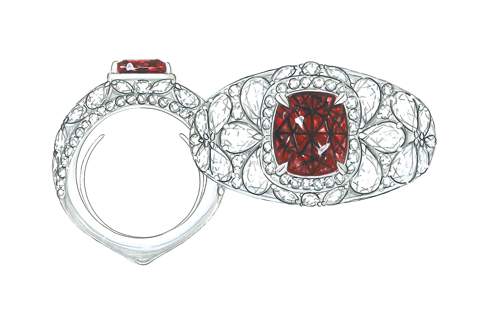 1.16ct Antique Historical Unheated Pigeon Blood Red Mogok Ring with D Flawless Diamonds set in 18K Yellow Gold