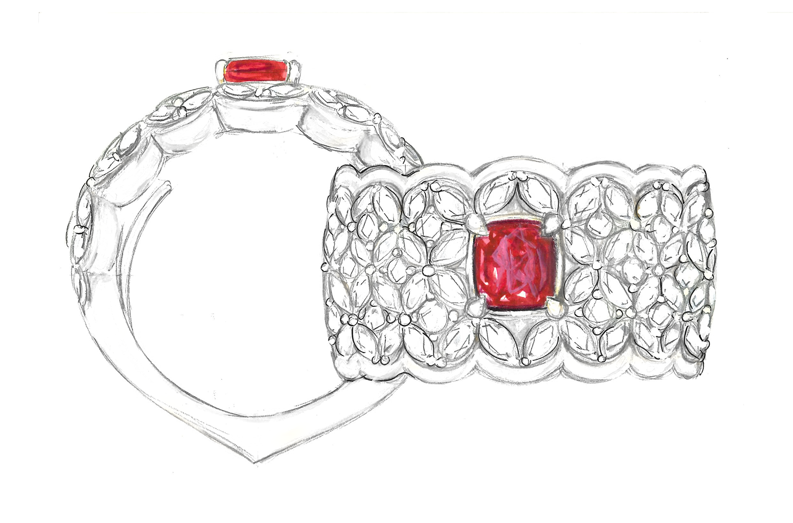 1.34ct Antique Historical Unheated Pigeon Blood Red Mogok Ring with D Flawless Diamonds set in 18K White Gold