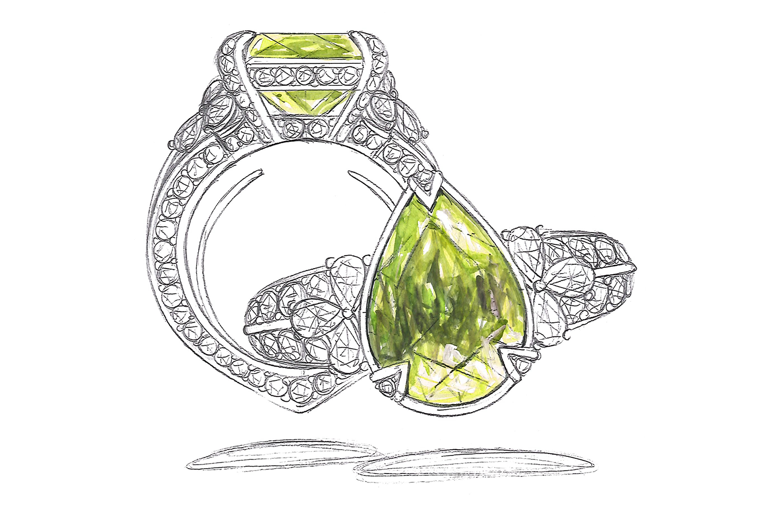 4.21ct Loope Clean Namibian Demantoid Ring with D Flawless Diamonds set in 18K Yellow Gold
