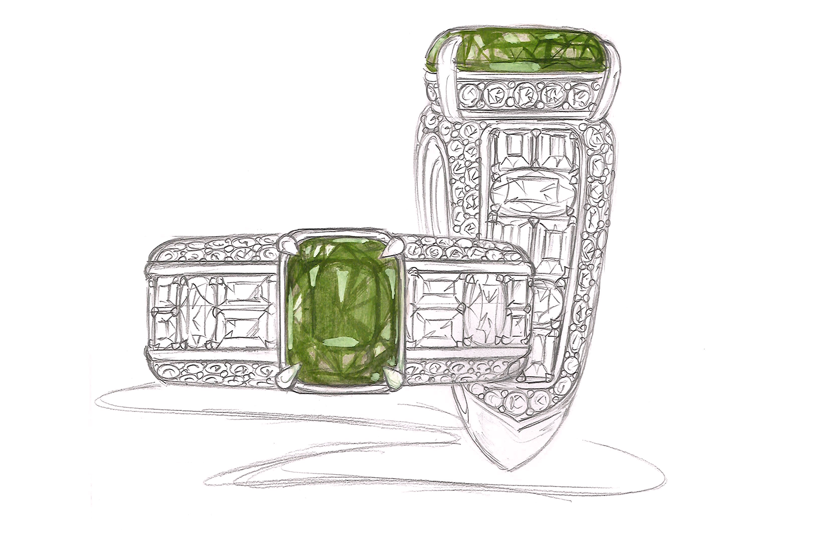 2.87ct Loope Clean Namibian Demantoid Ring with D Flawless Diamonds set in 18K Yellow Gold