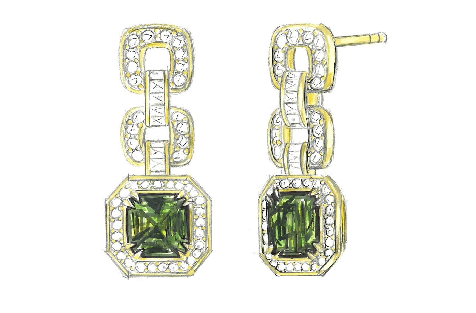 2.93ct Loope Clean Namibian Demantoid Earrings with D Flawless Diamonds set in 18K Yellow Gold