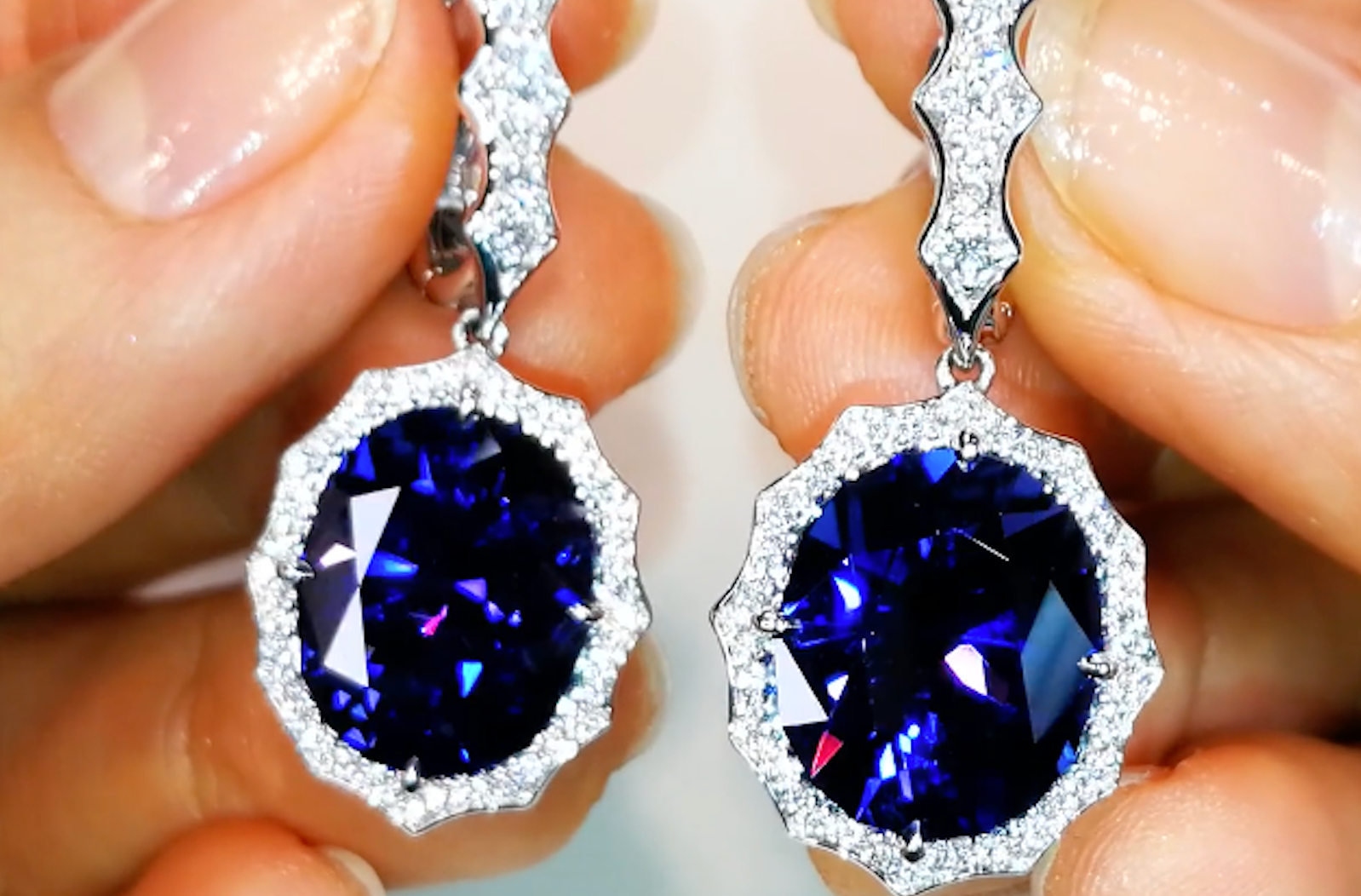 14.19ct Tanzanite Earrings with D Flawless Diamonds set in 18K White Gold