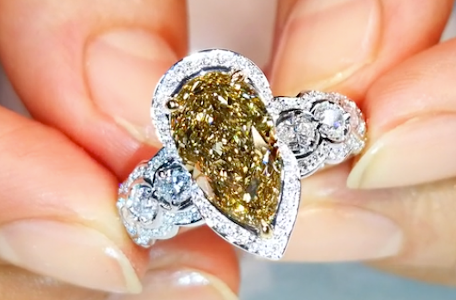 3.02ct Yellow Diamond Ring with D Flawless Diamonds and 22K Prong set in 18K White Gold