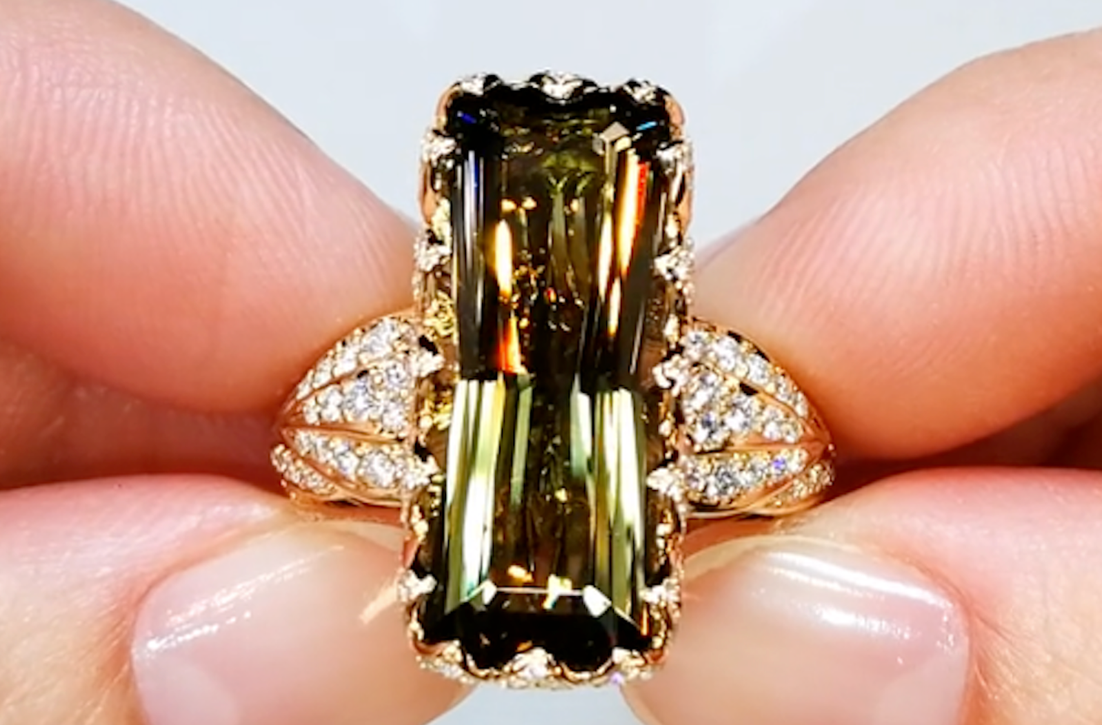 10.41ct Andalusite Ring with D Flawless Diamonds set in 18K Yellow Gold