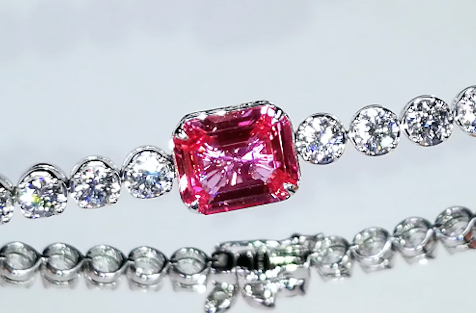 2.13ct Unheated Pink Sapphire Bracelet with 4.84ct D Flawless Diamonds set in 18K White Gold