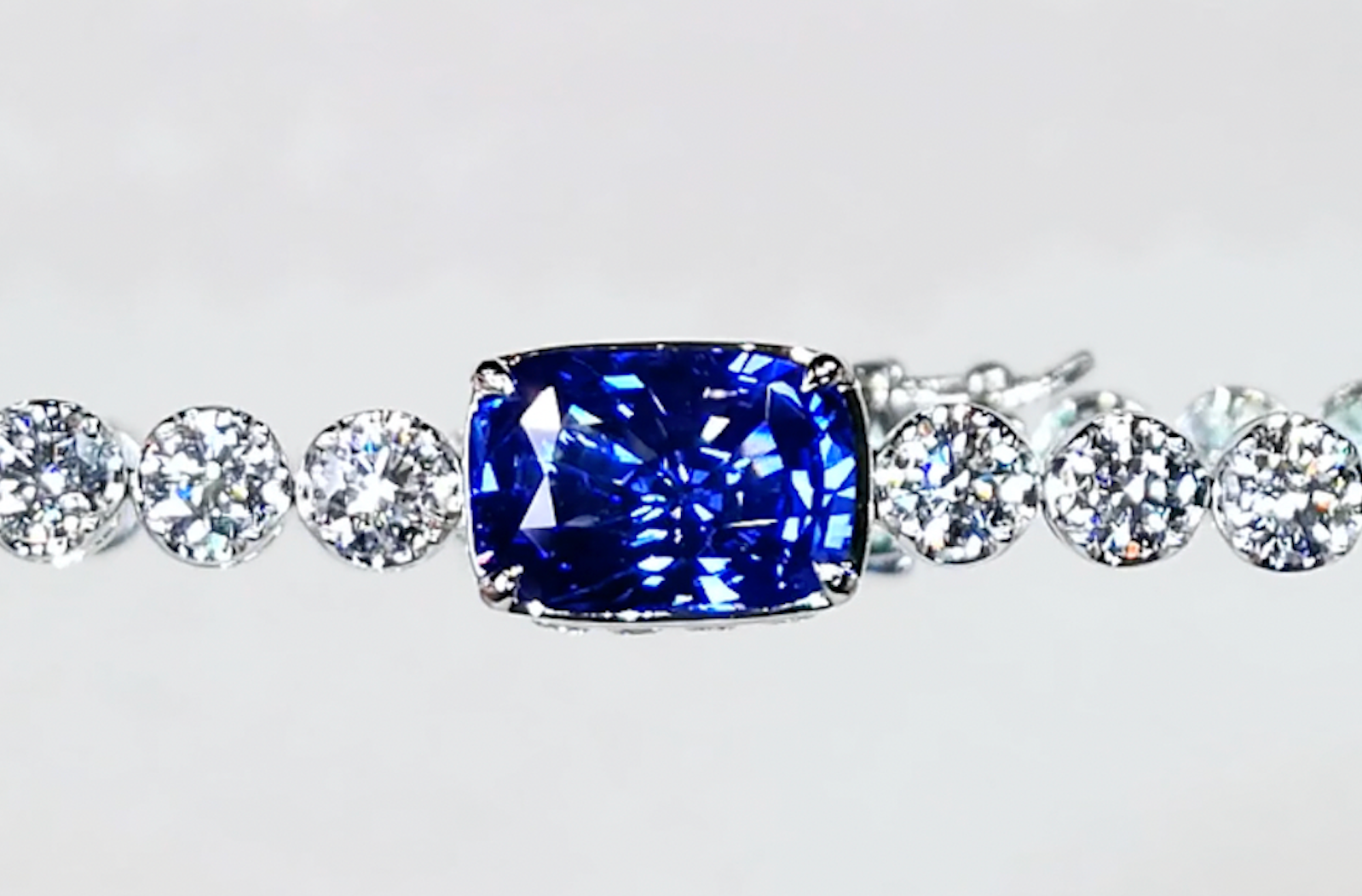 3.04ct Unheated Ceylon Intense Cornflower Blue Sapphire Bracelet with 4.80ct D Flawless Diamonds set in 18K White Gold