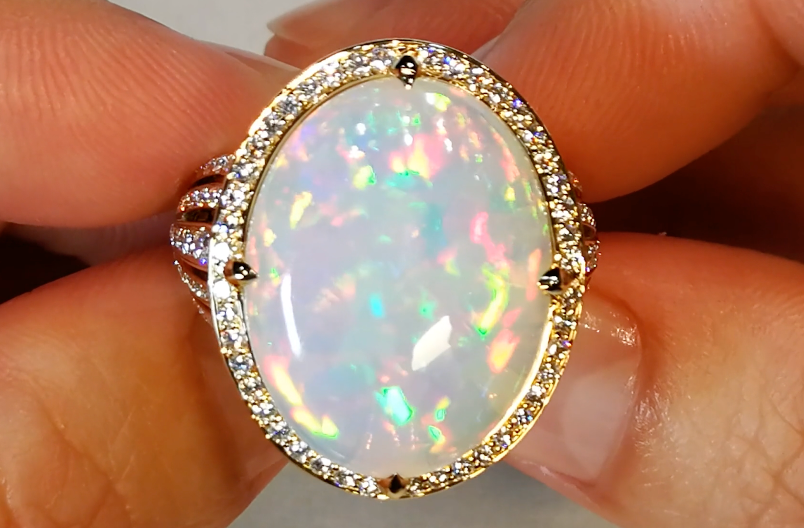 10.40ct Opal Ring with D Flawless Diamonds set in 18K Yellow Gold