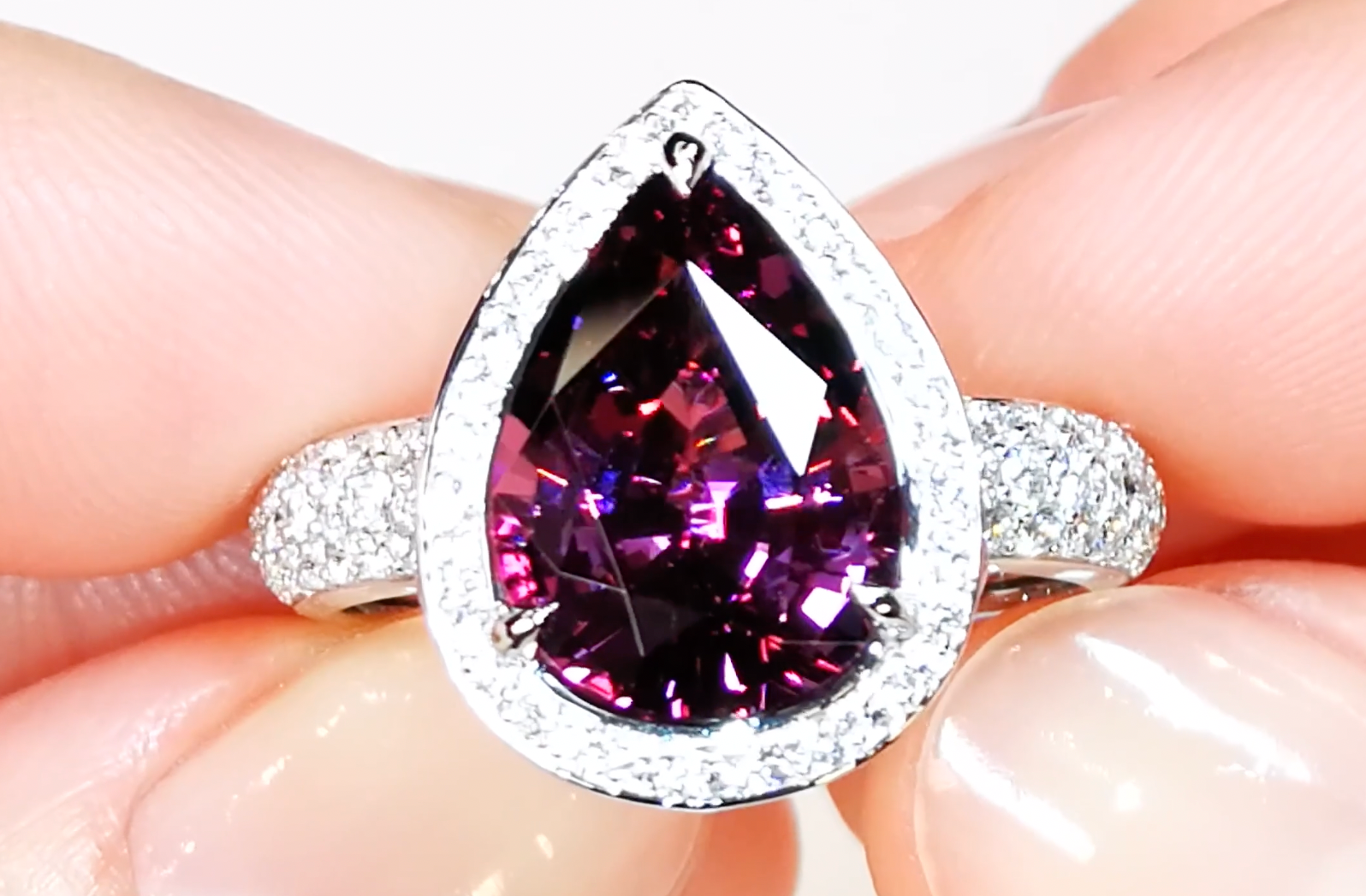5.16ct Magenta Garnet Ring with D Flawless Diamonds set in 18K White Gold