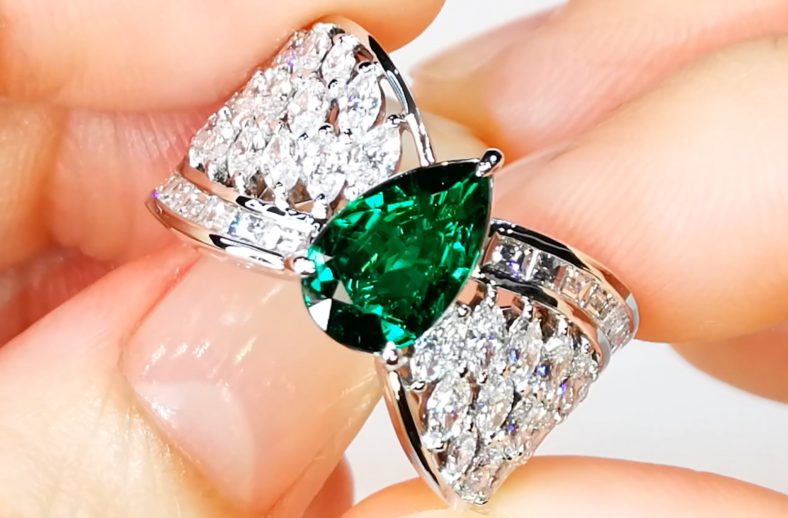 1.68ct Russian Emerald Ring with D Flawless Diamonds set in 18K White Gold