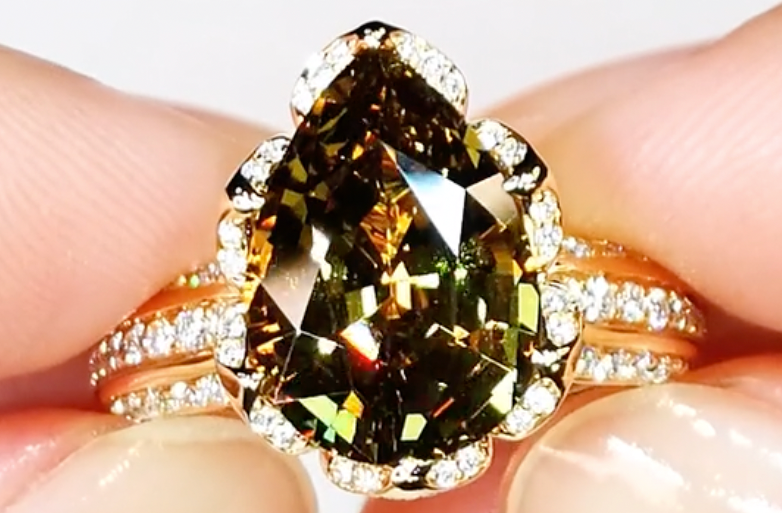 6.62ct Andradite Garnet Ring with D Flawless Diamonds set in 18K Yellow Gold