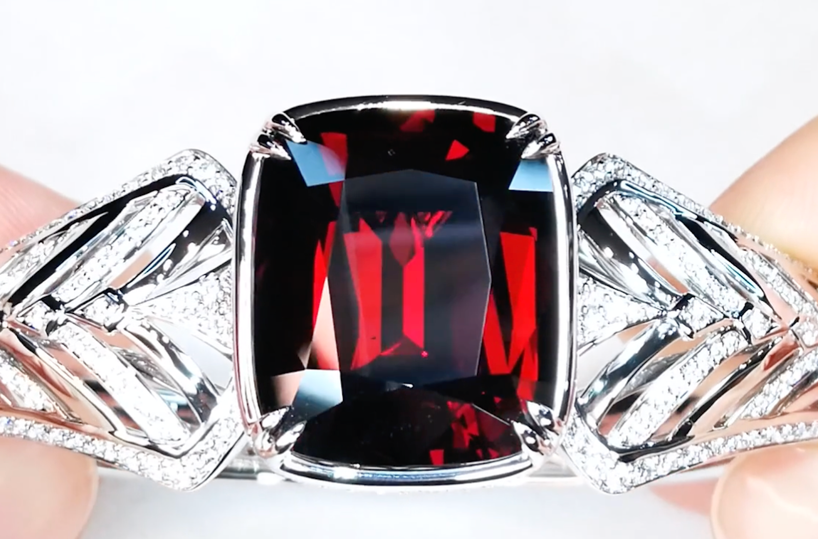 39.14ct Vivid Red Garnet Bangle with D Flawless Diamonds set in 18K White Gold