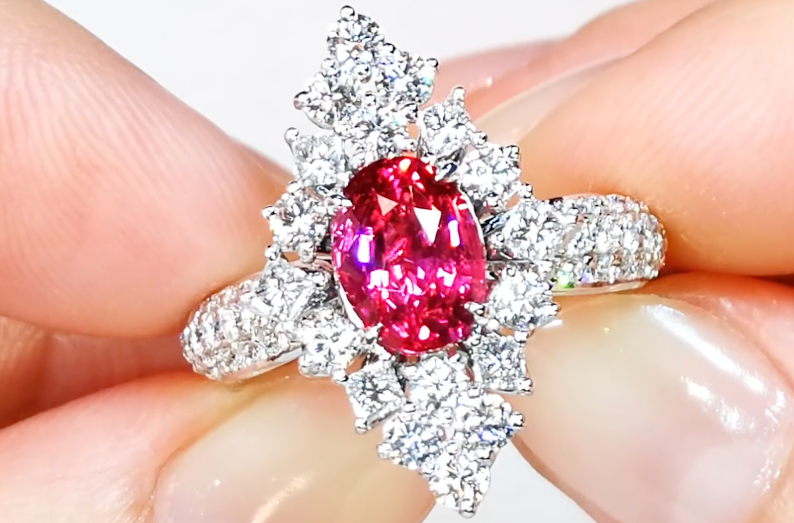 2.02ct Namya Jedi Spinel Ring with D Flawless Diamonds set in 18K White Gold