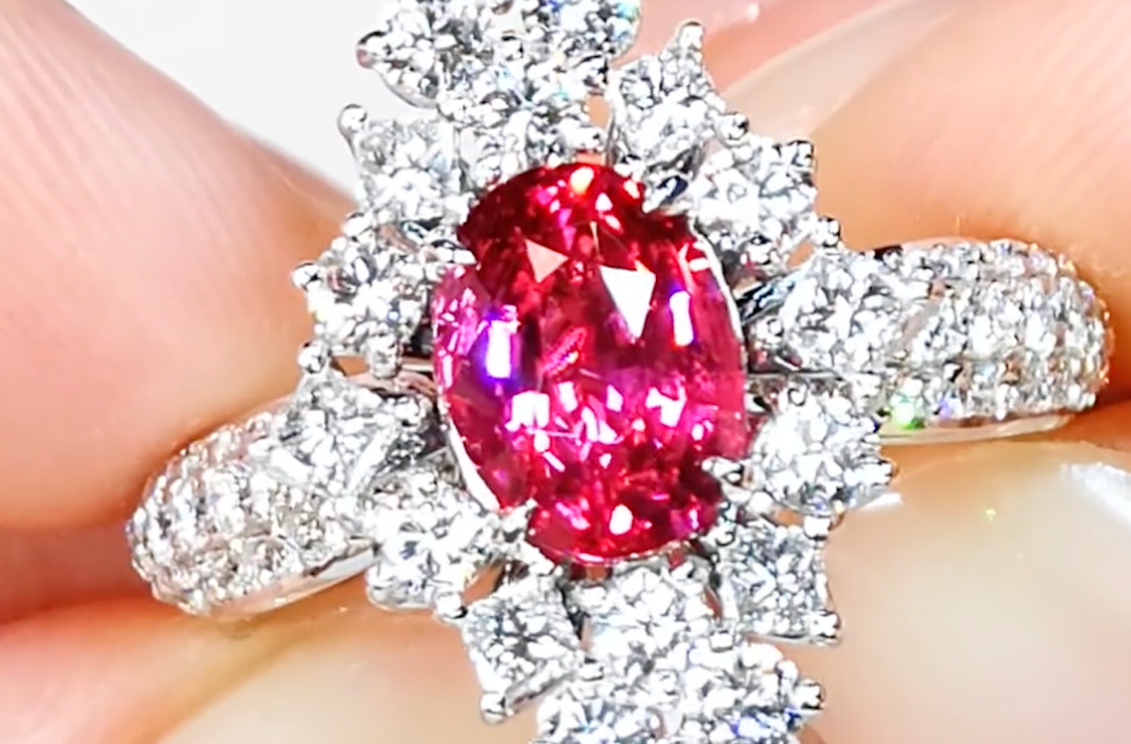 2.02ct Namya Jedi Spinel Ring with D Flawless Diamonds set in 18K White Gold