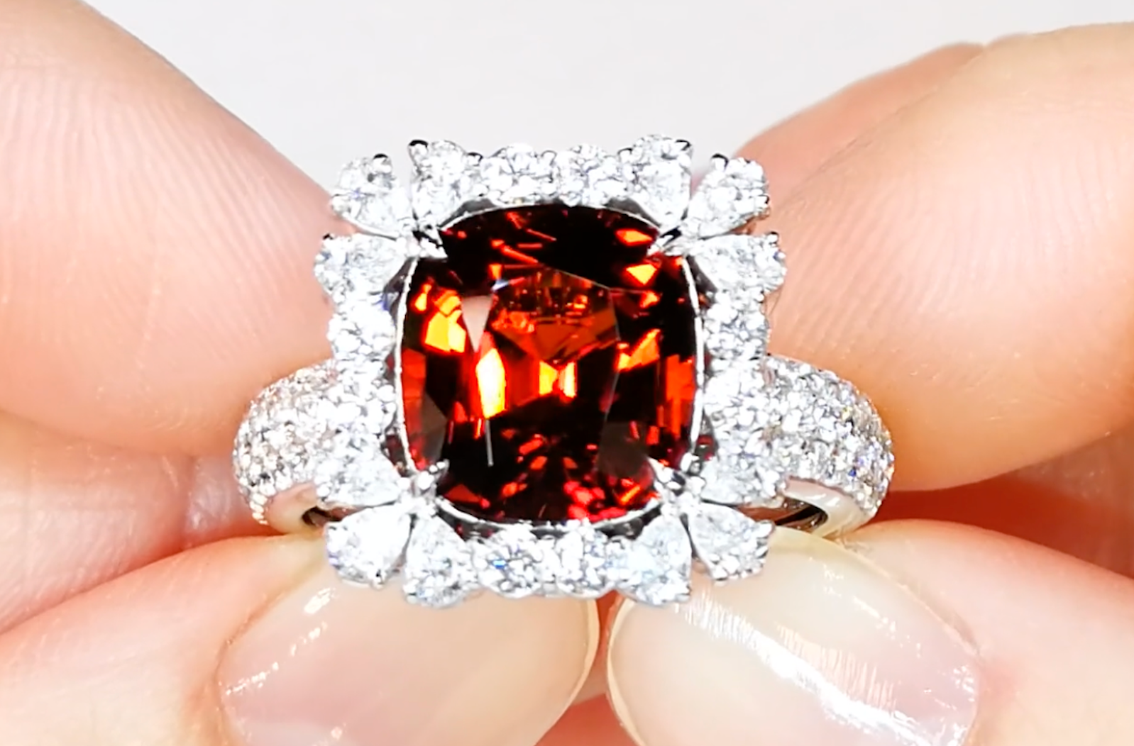 5.14ct Mandarin Garnet Ring with D Flawless Diamonds set in 18K White Gold