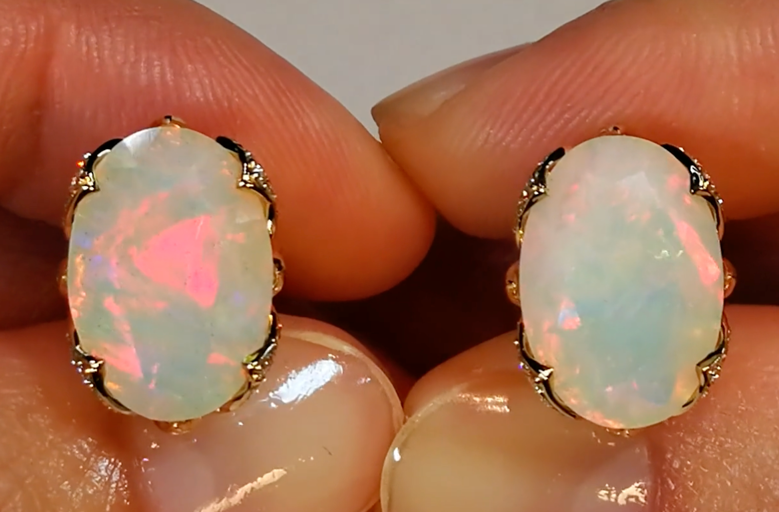 6.82ct Opal Earrings with D Flawless Diamonds set in 18K Yellow Gold