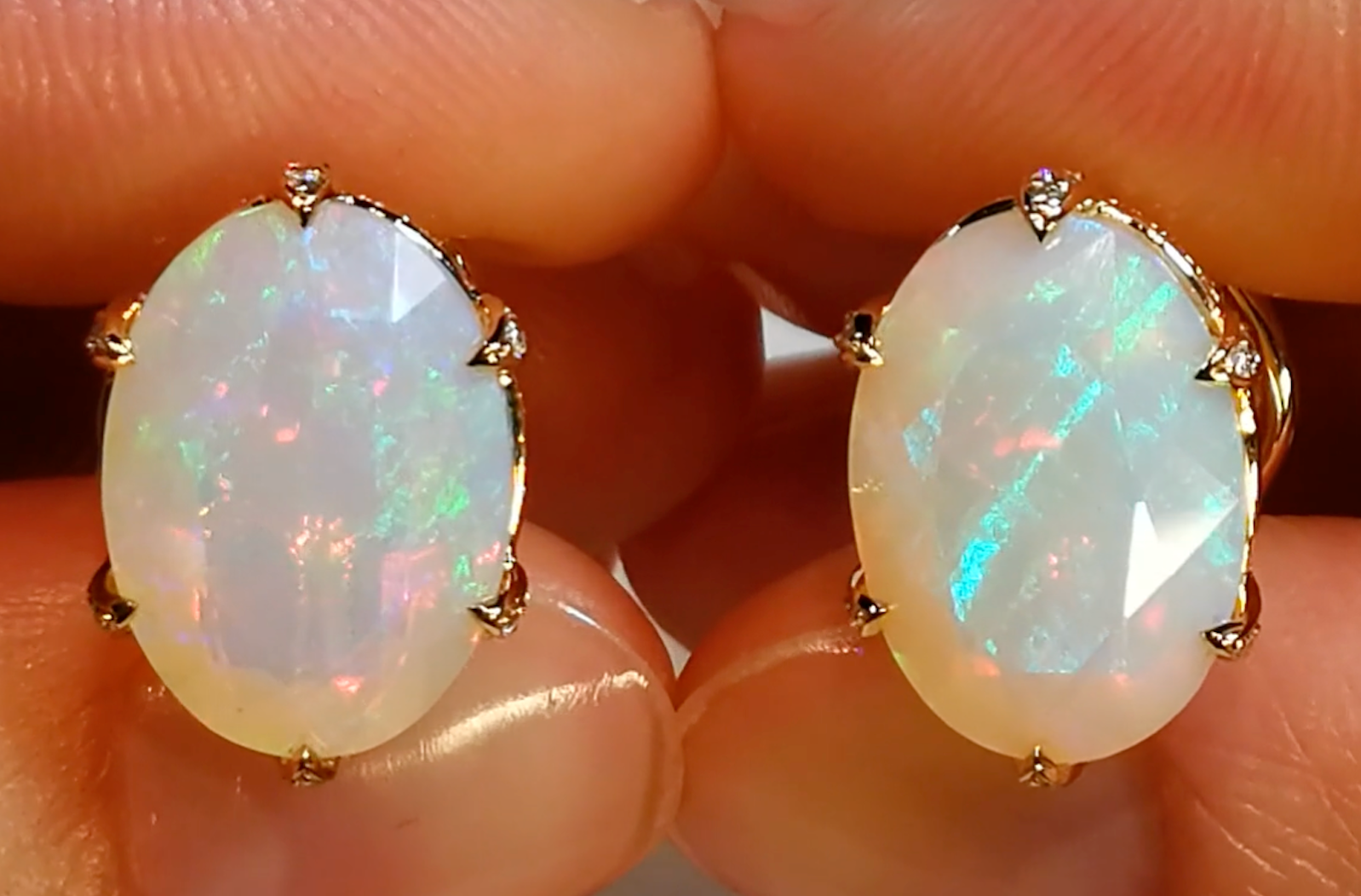 9.19ct Opal Earrings with D Flawless Diamonds set in 18K Yellow Gold