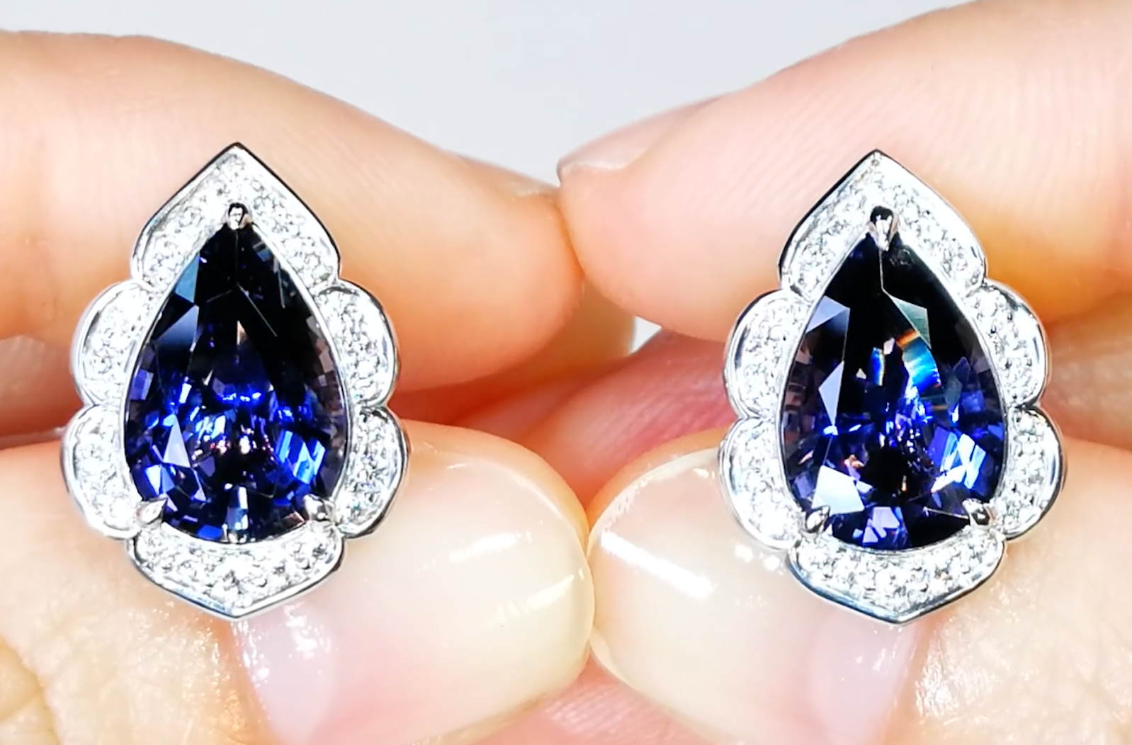 5.44ct Iolite Earrings with D Flawless Diamonds set in 18K White Gold