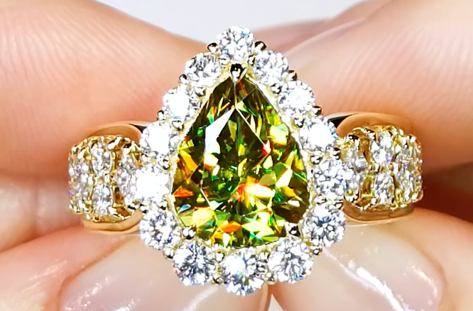 4.34ct Sphene Ring with D Flawless Diamonds set in 18K Yellow Gold