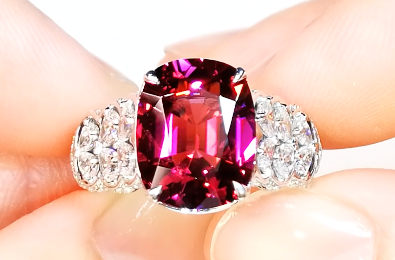 4.16ct Rubellite Tourmaline Ring with D Flawless Diamonds set in 18K White Gold