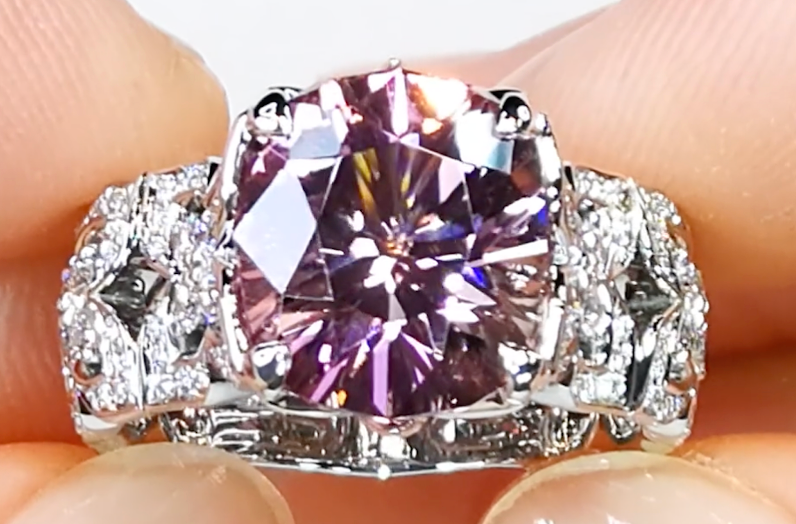 5.71ct Neon Tourmaline Ring with D Flawless Diamonds set in 18K White Gold