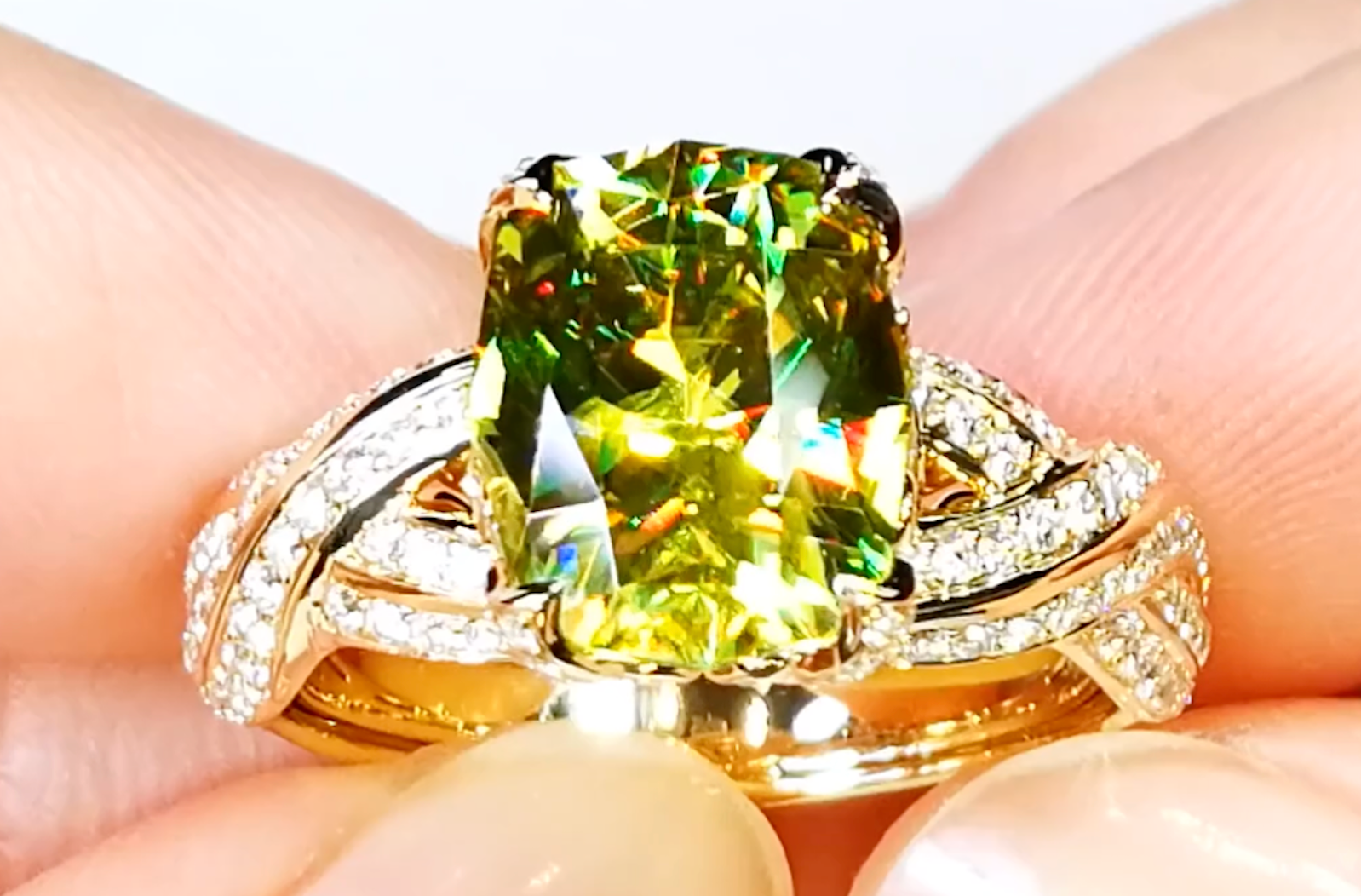 4.45ct Sphene Ring with D Flawless Diamonds set in 18K Yellow Gold