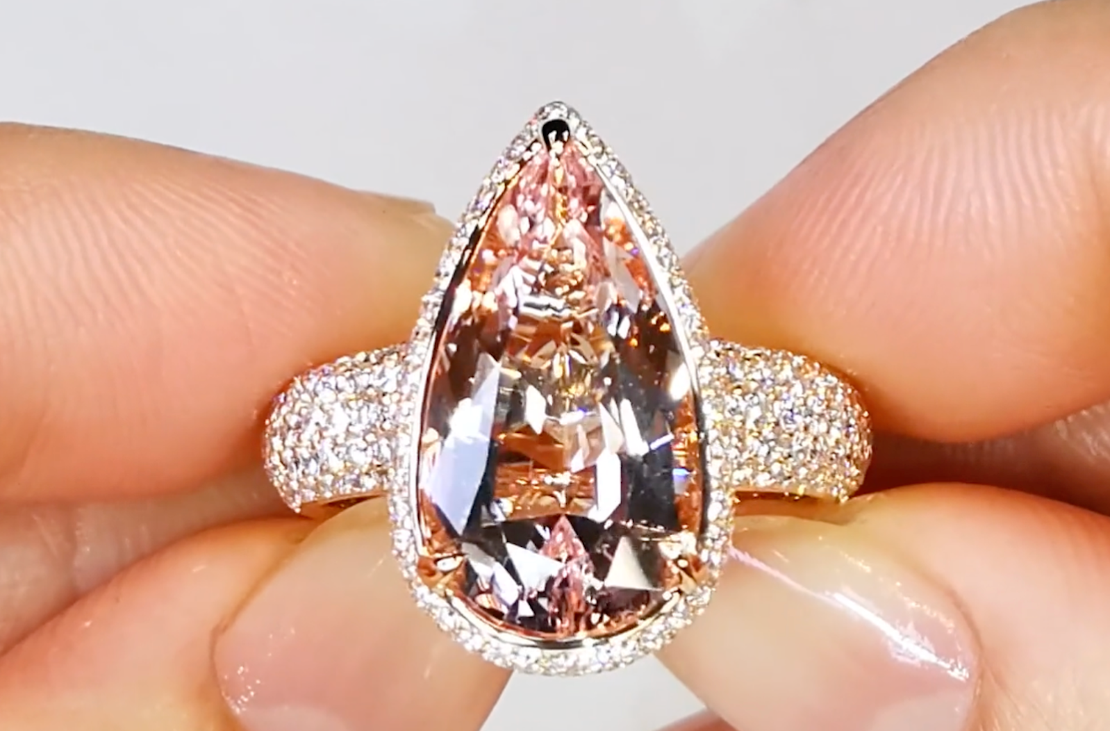 5.21ct Morganite Ring with D Flawless Diamonds set in 18K Rose Gold