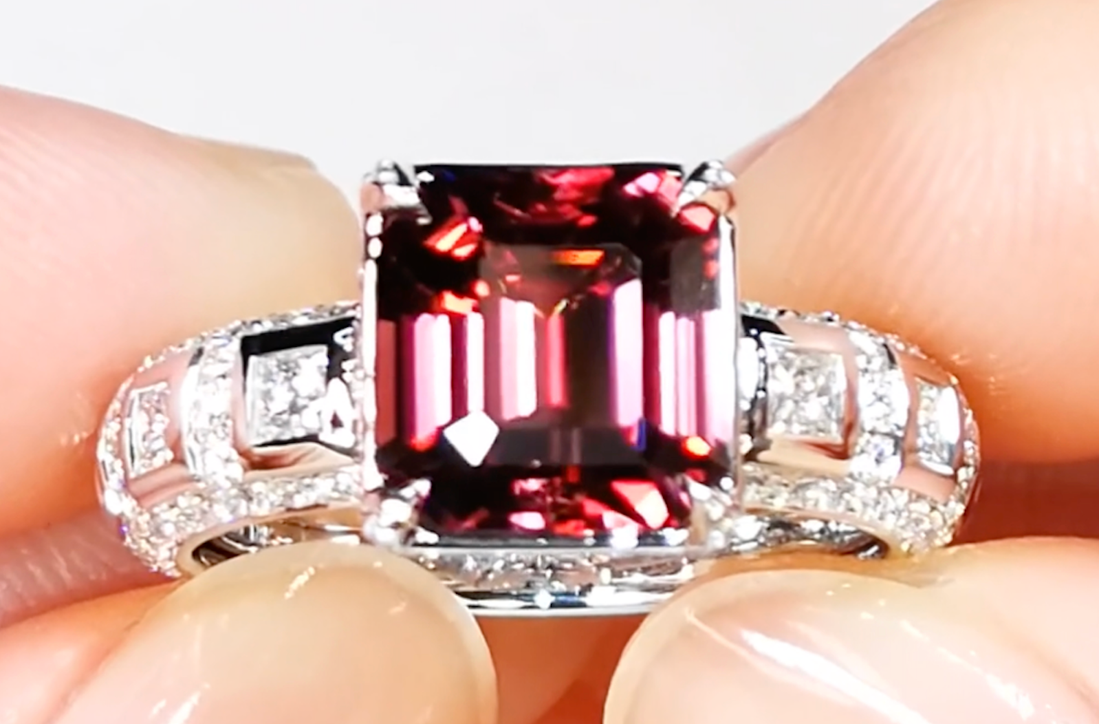 5.07ct Tanzanian Pink Zircon Ring with D Flawless Diamonds set in 18K White Gold