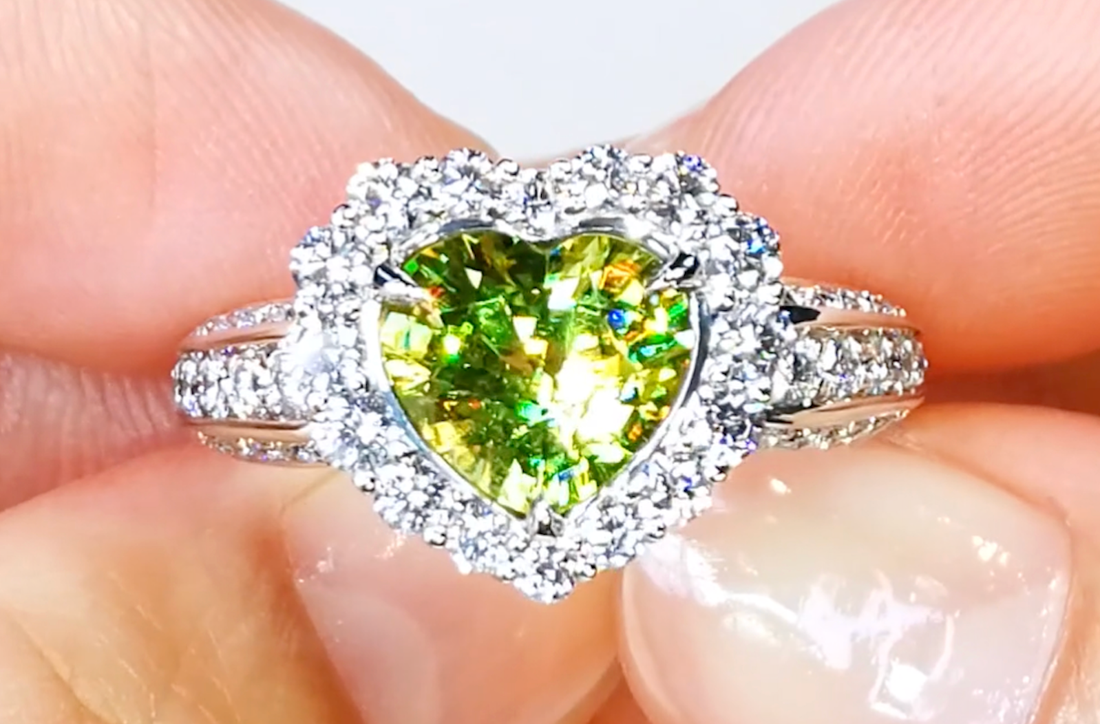 2.22ct Green Sphene Ring with D Flawless Diamonds set in 18K White Gold