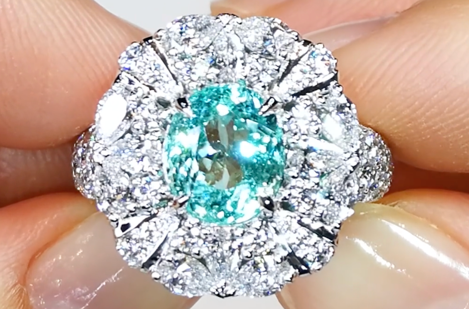 2.88ct Neon Paraiba Tourmaline Ring with D Flawless Diamonds set in 18K White Gold